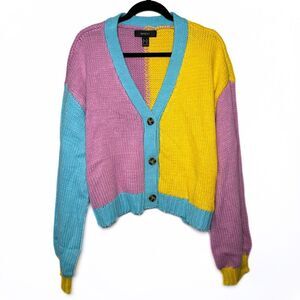 Forever 21 Multicolor Colorblock Cropped Knit Cardigan Sweater - Size 3x - NWOT